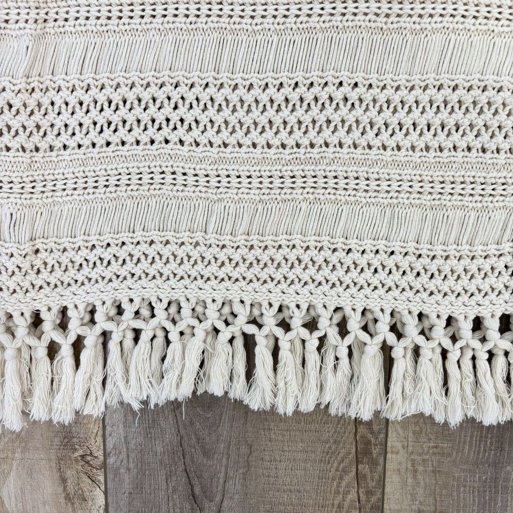Womens Open Crochet Bohemian Cotton Top Size S Ivory Hippie Festival Gypsy Rodeo - Picture 4 of 12